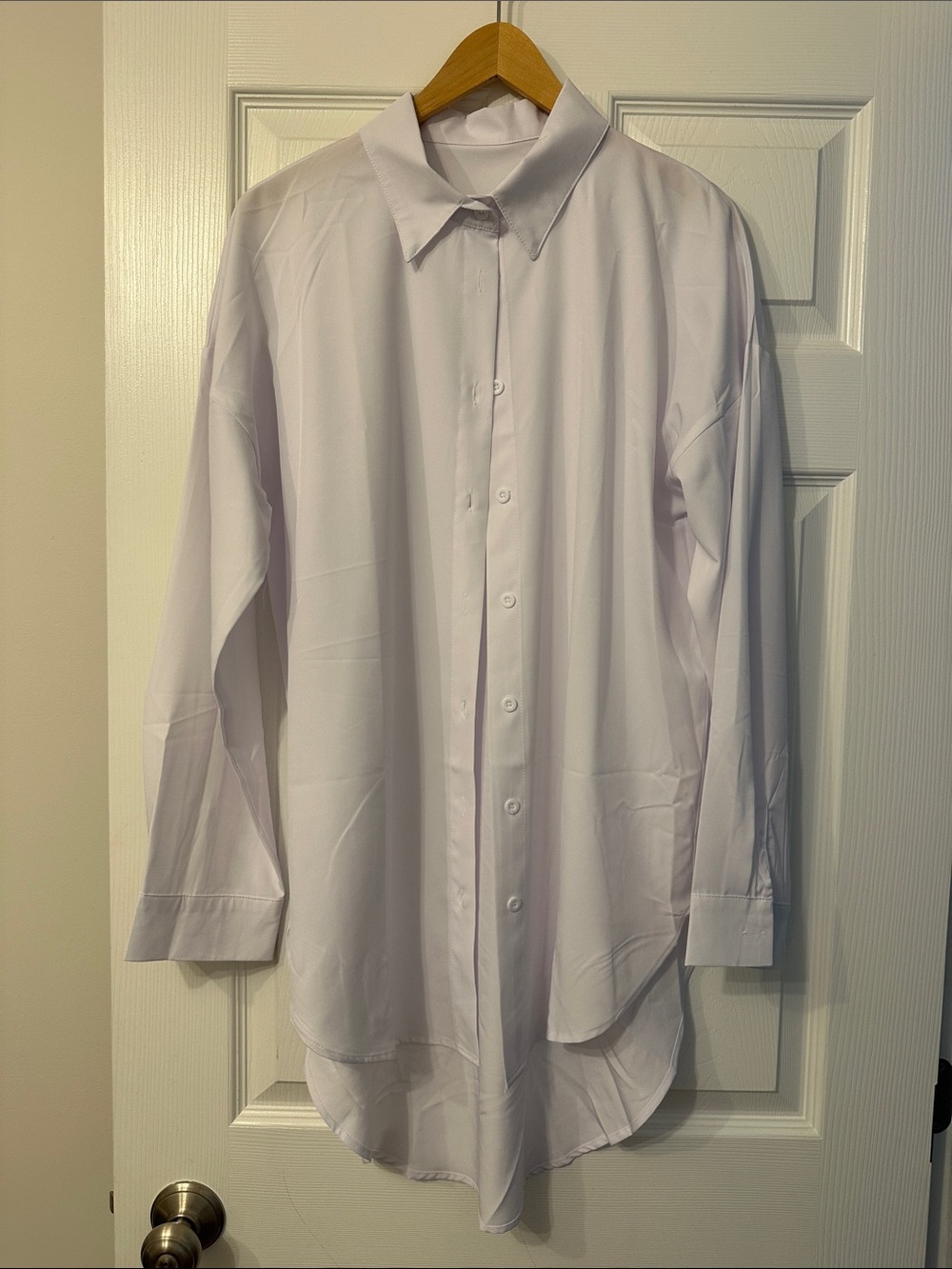 Women's Long-Sleeve Oversized Long White Button-Down Blouse